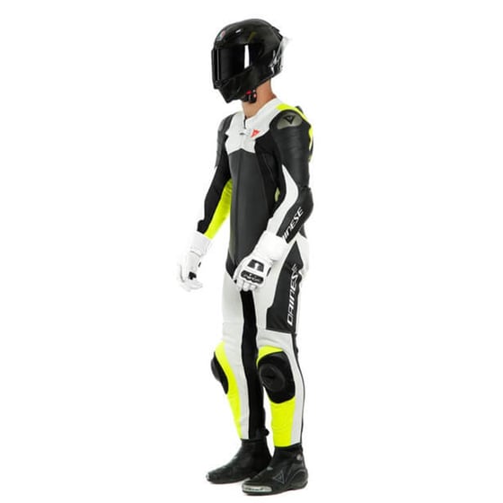 Dainese Assen 2 Black White Fluo Yellow Tek Parça Delikli Deri Tulum - Tulumlar