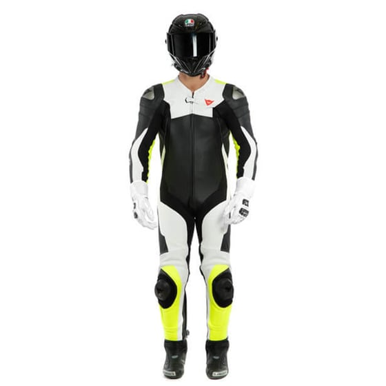 Dainese Assen 2 Black White Fluo Yellow Tek Parça Delikli Deri Tulum - Tulumlar