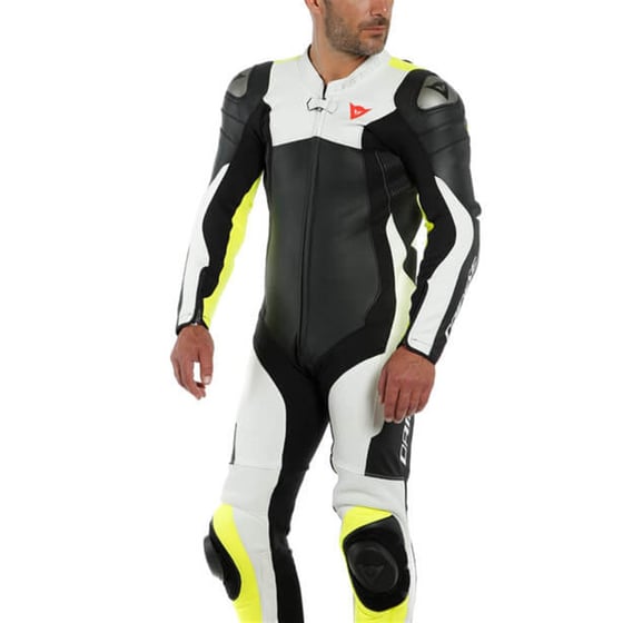 Dainese Assen 2 Black White Fluo Yellow Tek Parça Delikli Deri Tulum - Tulumlar