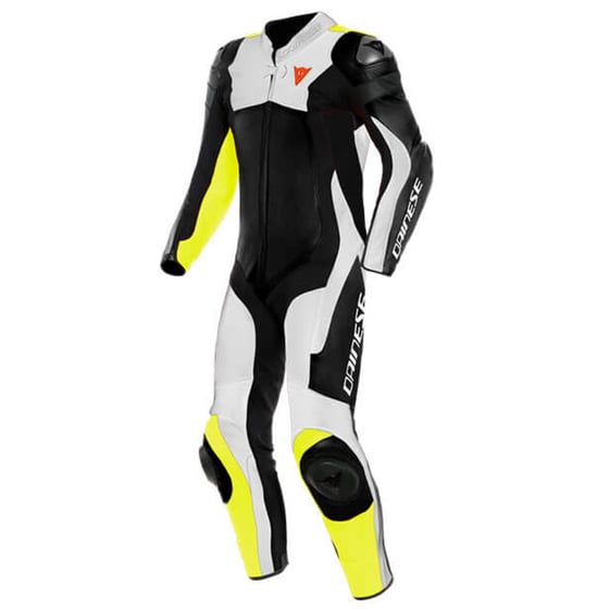 Dainese Assen 2 Black White Fluo Yellow Tek Parça Delikli Deri Tulum - Tulumlar