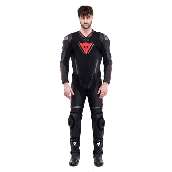 Dainese Demon Sprint Perf 1PC Leather Suit Black Black Red Lava Tek Parça Tulum - Tulumlar